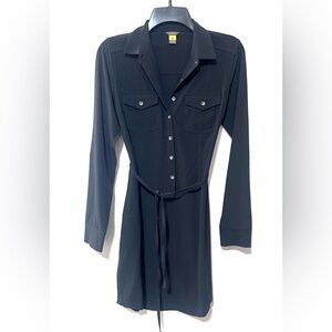 Eddie Bauer Black Shirt Dress, Belted Long Sleeve Utility Button Front, XS